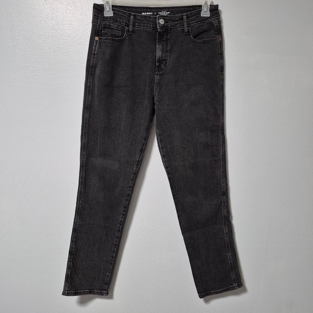 Old Navy Black Denim Jeans High-Rise Vintage Slim Women's Size 8